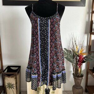 American Rag Cie Floral Dress Small Peasant Style Red Blue Black Yellow Mint